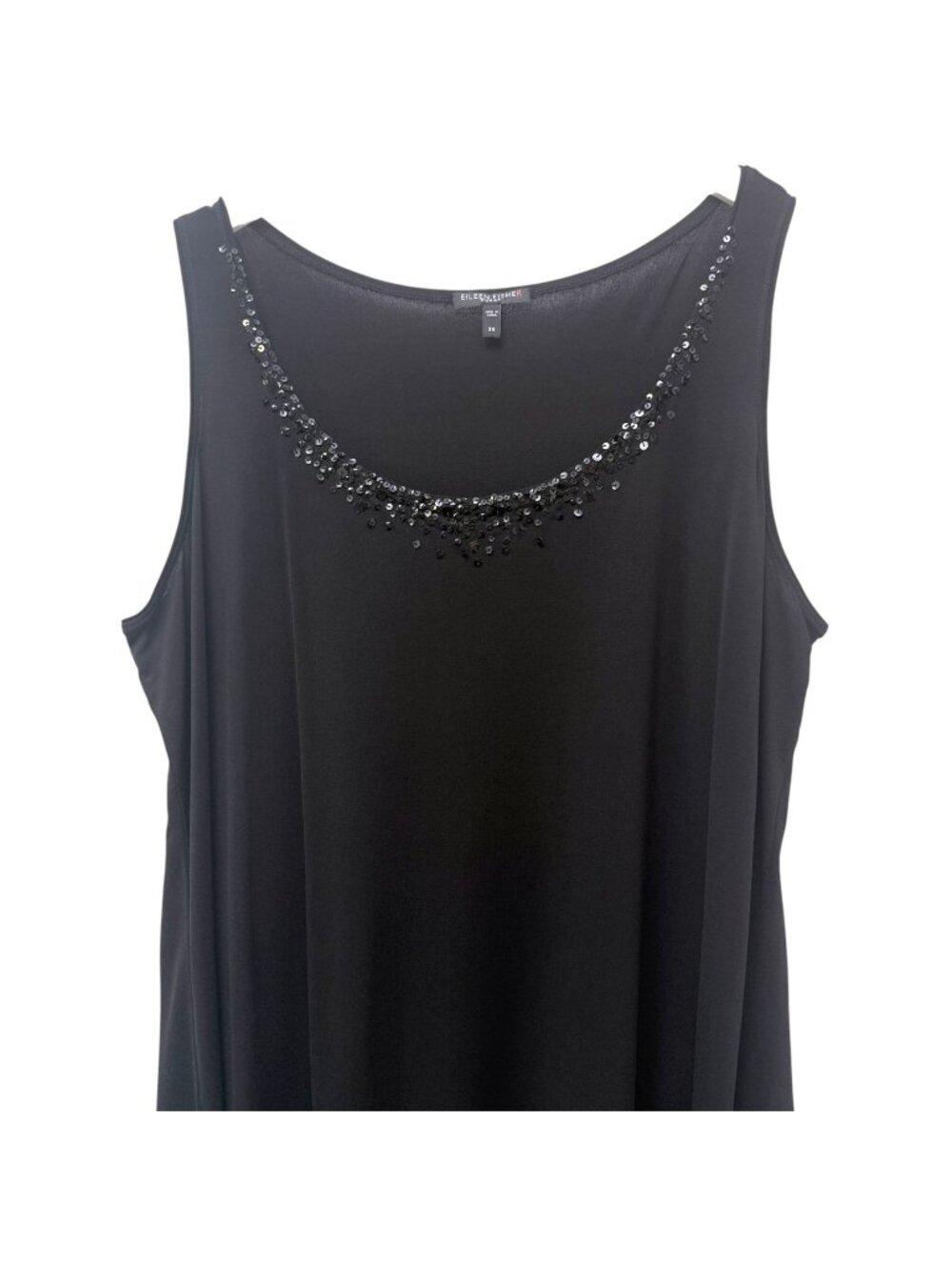 Eileen Fisher Sleeveless Top Plus Size 3X Black 100% Silk Knit Sequin Tank Party
